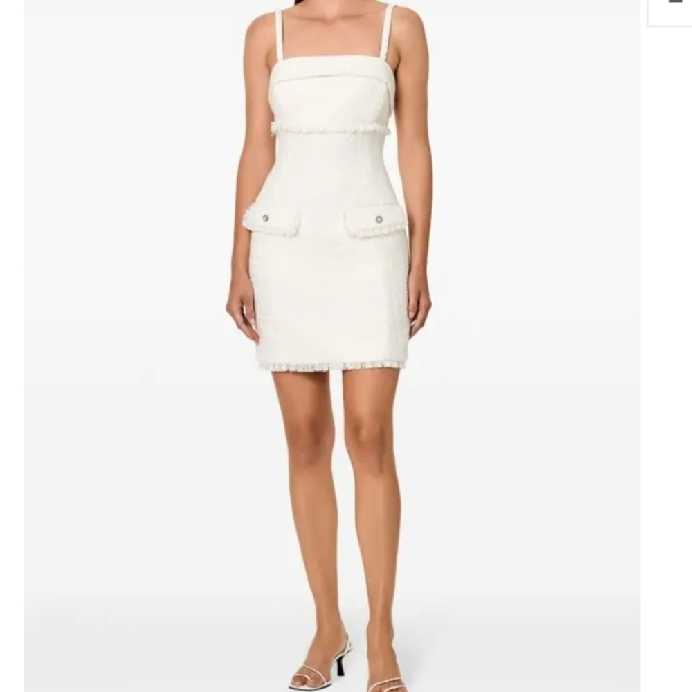 NICHOLAS White Tweed Mini Dress with Pocket Flap Detail